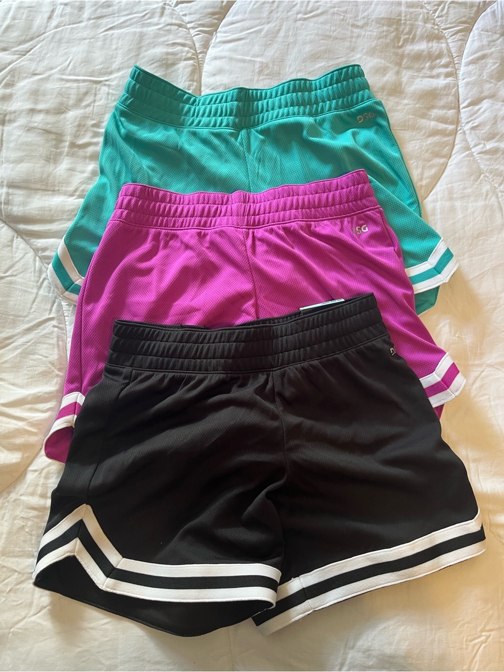 3 pairs NWT DSG Girls Small (Size 8-9) Athletic Shorts in Black, Magenta, & Teal
